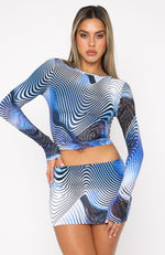 Working On Me Long Sleeve Crop Blue Illusion
