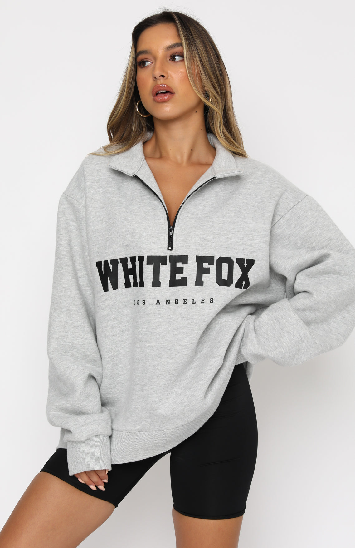 High Standard Zip Front Sweater Grey Marle White Fox Boutique US