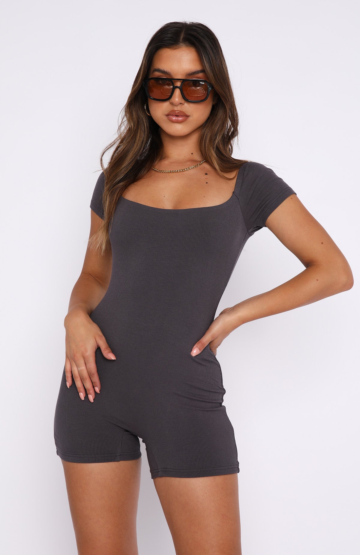 Places To Be Playsuit Charcoal | White Fox Boutique US