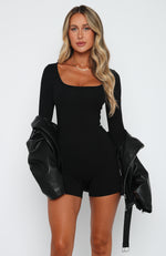 Under My Spell Long Sleeve Playsuit Black