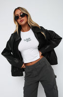 Make Things Right PU Bomber Jacket Black