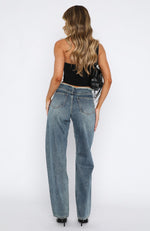 Out Too Late Mid Rise Straight Leg Jeans Blue Brown Acid Wash