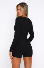 Free Your Mind Long Sleeve Ribbed Playsuit Black