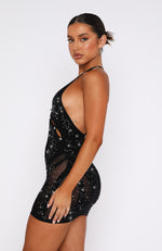 Sparkling Baby Diamante Mini Dress Black