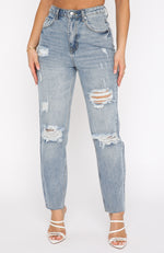 Love Stoned Mid Rise Slim Leg Jeans Retro Washed Blue