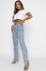 Be Cool High Rise Straight Leg Denim Jeans Washed Blue