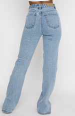 Be Cool High Rise Straight Leg Denim Jeans Washed Blue