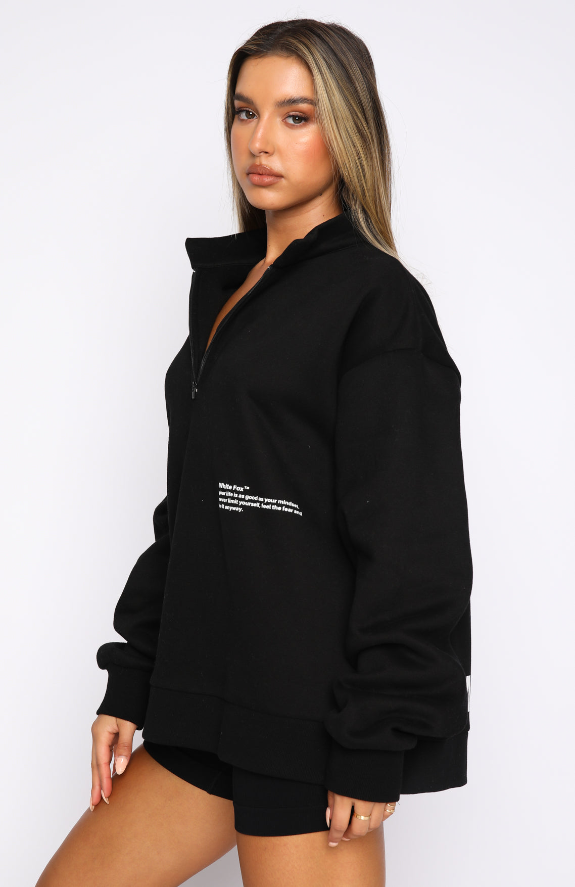 Caught Up With You Zip Front Sweater Black | White Fox Boutique US
