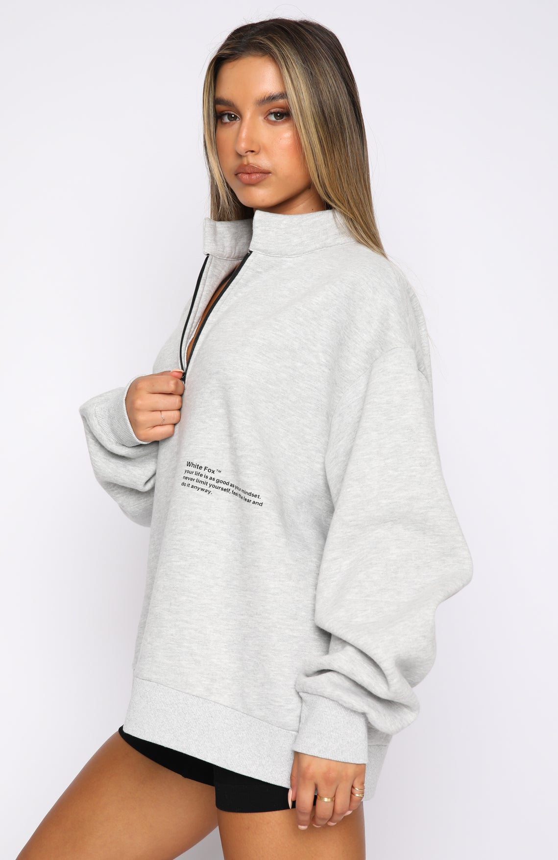 Caught Up With You Zip Front Sweater Grey Marle | White Fox Boutique US