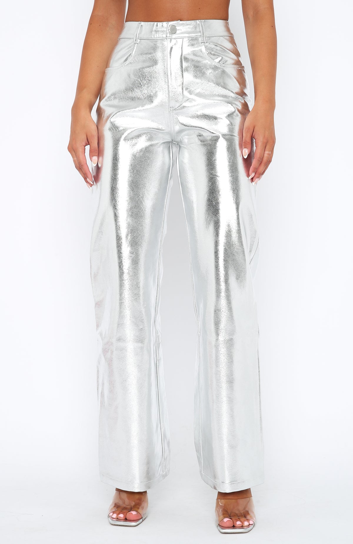 Push The Button Metallic PU Pants Silver | White Fox Boutique US