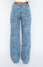 Sort Through It Mid Rise Straight Leg Printed Jeans Blue Wash