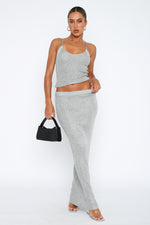 Star Shining Sequin Knit Maxi Skirt Grey