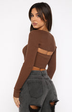 Forgetting You Ribbed Knit Long Sleeve Crop Chocolate