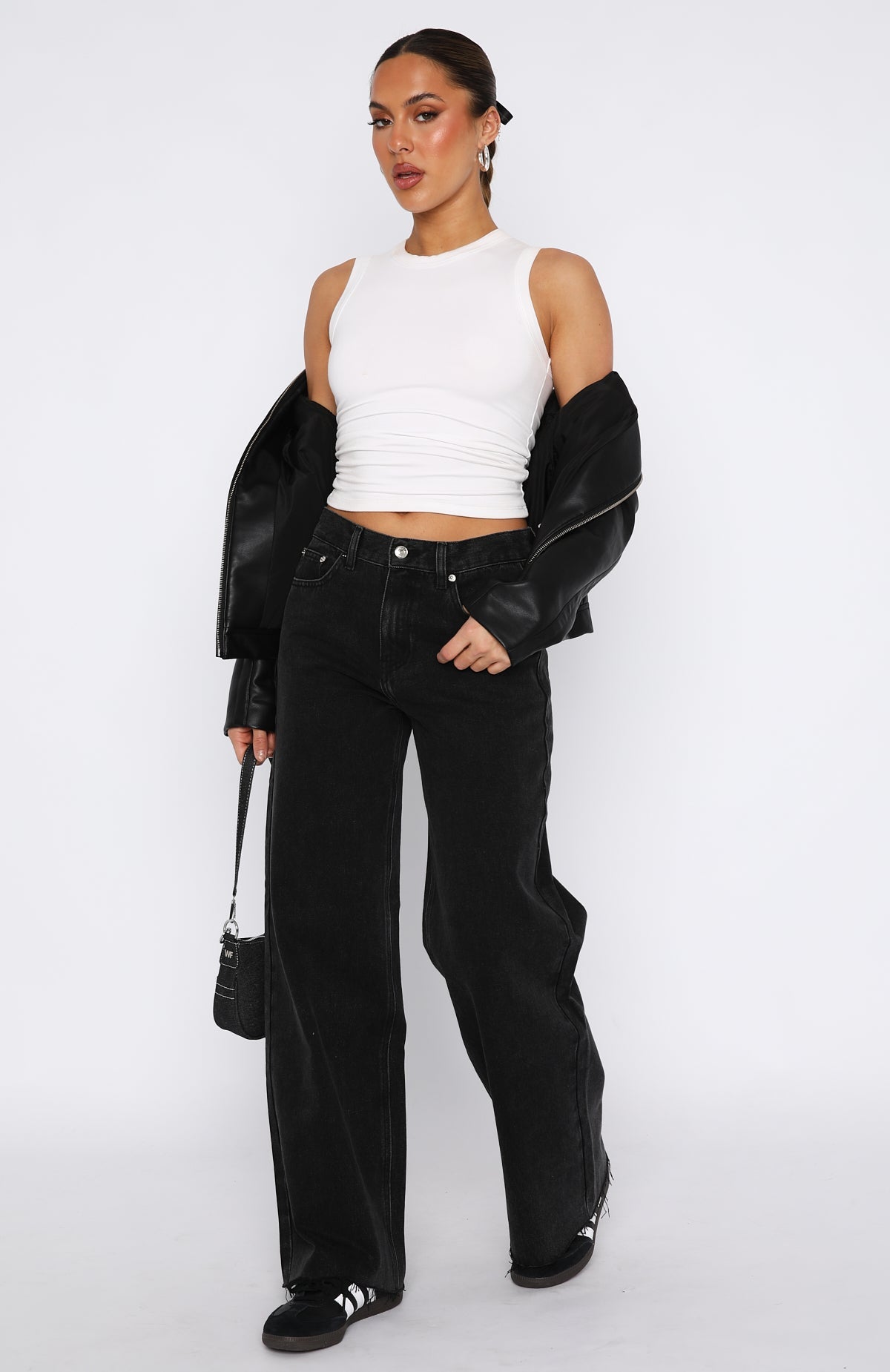 Call You Mine Mid Rise Wide Leg Jeans Washed Black | White Fox Boutique US