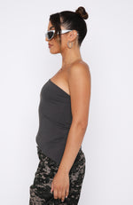 Up For The Chase One Shoulder Top Charcoal