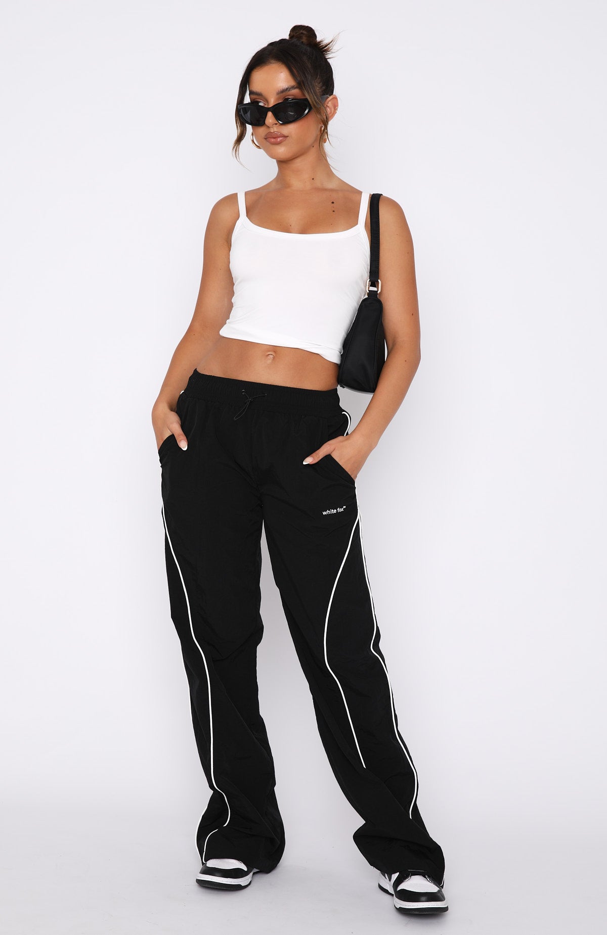 Unphased Track Pants Black | White Fox Boutique US