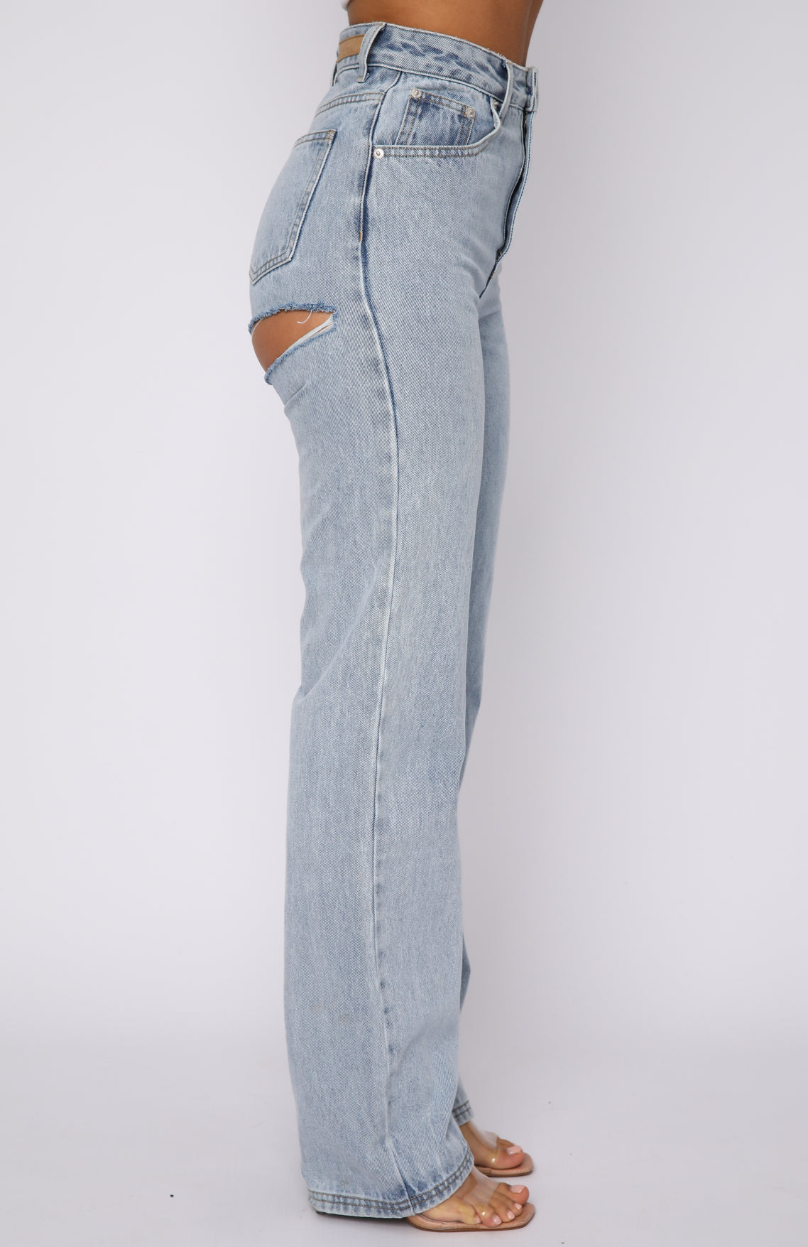 On Replay High Rise Straight Leg Jeans Ice Blue