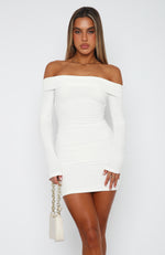 Nice And Clear Long Sleeve Ribbed Mini Dress White