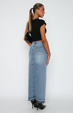 Take My Picture Denim Maxi Skirt Blue Wash | White Fox Boutique US