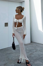 See Me Now Crochet Maxi Skirt Off White