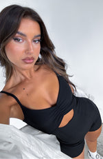 Always Around Ribbed Playsuit Black