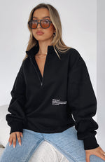 Caught Up With You Zip Front Sweater Black