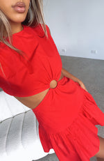 Celebrate You Linen Mini Dress Red