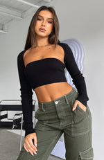 Forgetting You Ribbed Knit Long Sleeve Crop Black