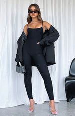 Life Is Short Ribbed Jumpsuit Black