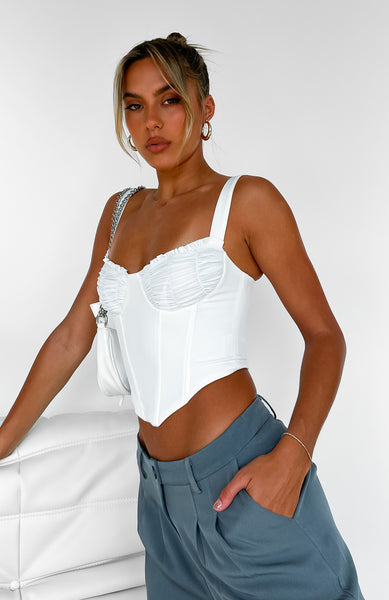 White Fox Boutique, Tops, White Fox Was Always You Top Xs White Short  Sleeve Lace Up Bustier Corset Top Xs