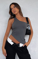 Up For The Chase One Shoulder Top Charcoal