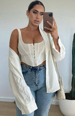 Out And About Cord Long Sleeve Shirt White
